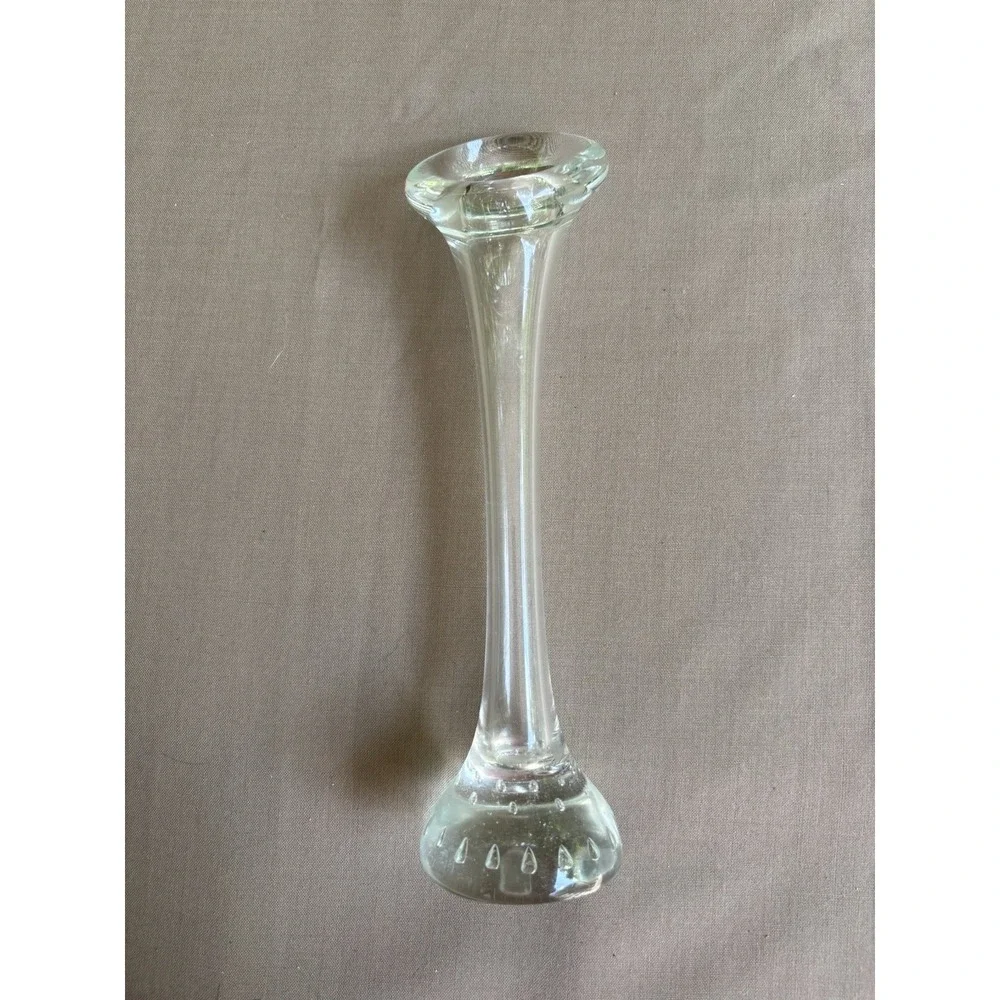 Vintage Hand Blown Glass Bud Vase Controlled Bubble Base 9.5